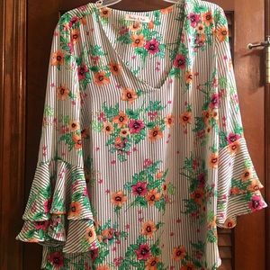 NWOT Flowered Bell Sleeve Blouse